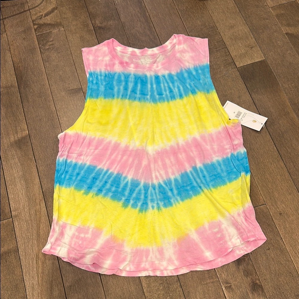 Tie-Dye Sleeveless Tank Top in Pink, Blue & Yellow